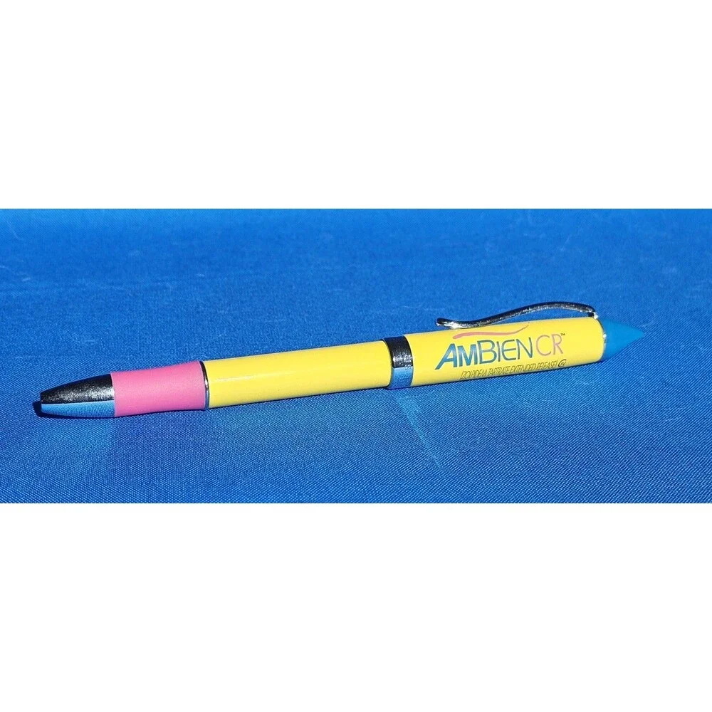 New Drug Rep AMBIEN CR Heavy Metal Collectible Pharmaceutical Ink Pen HTF Yellow